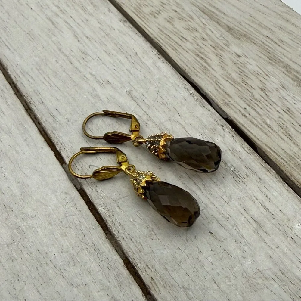 Gold-Tone Smoky glass Teardrop Dangle Earrings - Women Jewelry